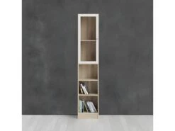 Base Étagère 1 Porte Vitrée Et 2 Tablettes De Rangement, Finition Chêne Structuré, Blanc. -Deco.fr Soldes Boutique bibliotheque 22083721