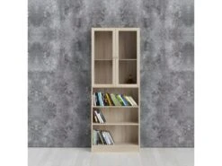 Base Étagère 2 Portes Vitrées Et 2 Tablettes De Rangement, Finition Chêne Structuré. -Deco.fr Soldes Boutique bibliotheque 22083891