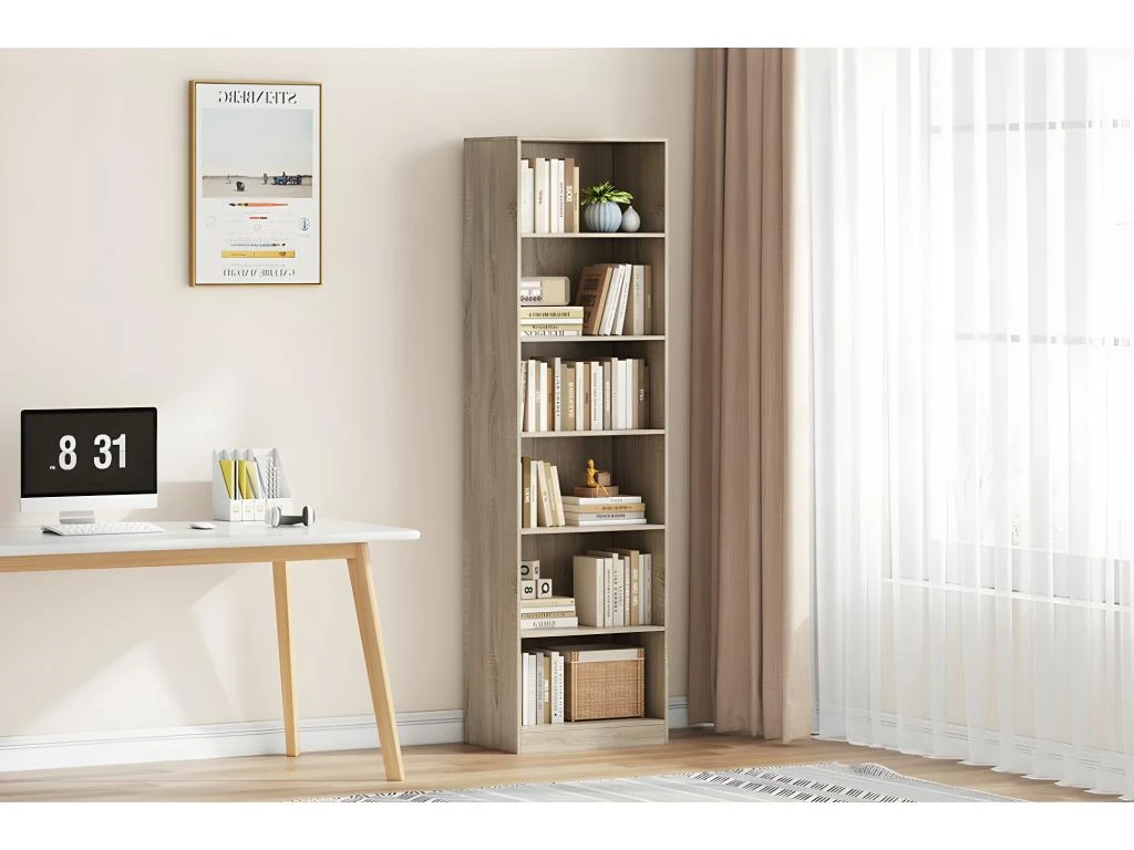 Bibliothèque Design 5 étagères, Coloris Chêne Clair Collection TOLLY 2 Bibliothèque Design 5 étagères, Coloris Chêne Clair Collection TOLLY – Image 2