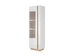 Vitrine MURARI - 1 Porte - Avec LEDs - Blanc Brillant Et Chêne -Deco.fr Soldes Boutique bibliotheque 460285