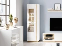 Vitrine MURARI - 1 Porte - Avec LEDs - Blanc Brillant Et ChĂȘne