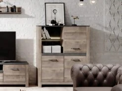 Buffet Haut SABONI - 3 Portes Et 2 Niches - Avec LEDs - Noyer Et Anthracite 7 Buffet Haut SABONI - 3 Portes Et 2 Niches - Avec LEDs - Noyer Et Anthracite -Deco.fr Soldes Boutique bibliotheque 483443