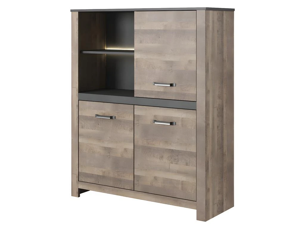 Buffet Haut SABONI - 3 Portes Et 2 Niches - Avec LEDs - Noyer Et Anthracite 1 Buffet Haut SABONI - 3 Portes Et 2 Niches - Avec LEDs - Noyer Et Anthracite