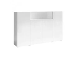 Buffet Haut XL Avec 4 Portes Et 1 Niche Avec éclairage LED Intégré Couleur Blanc Brillant Collection PAROS.