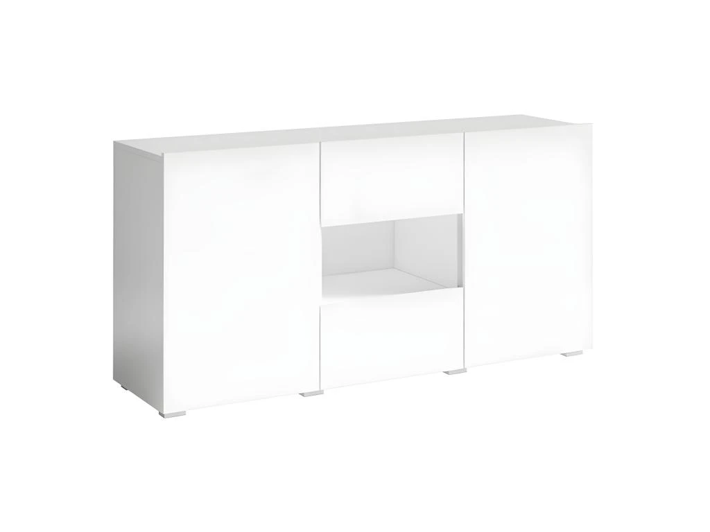 Buffet Design 140cm Pour Salon Couleur Blanc Brillant Collection PAROS. 1 Buffet Design 140cm Pour Salon Couleur Blanc Brillant Collection PAROS.