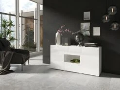 Buffet Design 140cm Pour Salon Couleur Blanc Brillant Collection PAROS. 6 Buffet Design 140cm Pour Salon Couleur Blanc Brillant Collection PAROS. -Deco.fr Soldes Boutique buffet 10551973