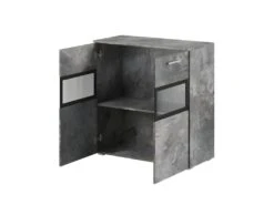 Buffet 90cm Pour Salon Avec 2 Portes Vitrées Et LED Intégrées Couleur Effet Ardoise Collection CONNOR. -Deco.fr Soldes Boutique buffet 10685677