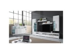 Buffet XL 180cm Avec 4 Portes Couleur Blanc Brillant Avec éclairage LED Multicolore Intégré Collection BOMBAY. -Deco.fr Soldes Boutique buffet 10721583