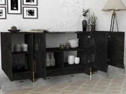 Buffet Avec 4 Portes - Effet Marbre Noir, Naturel Foncé Et Doré - CADEBA II -Deco.fr Soldes Boutique buffet 10873547