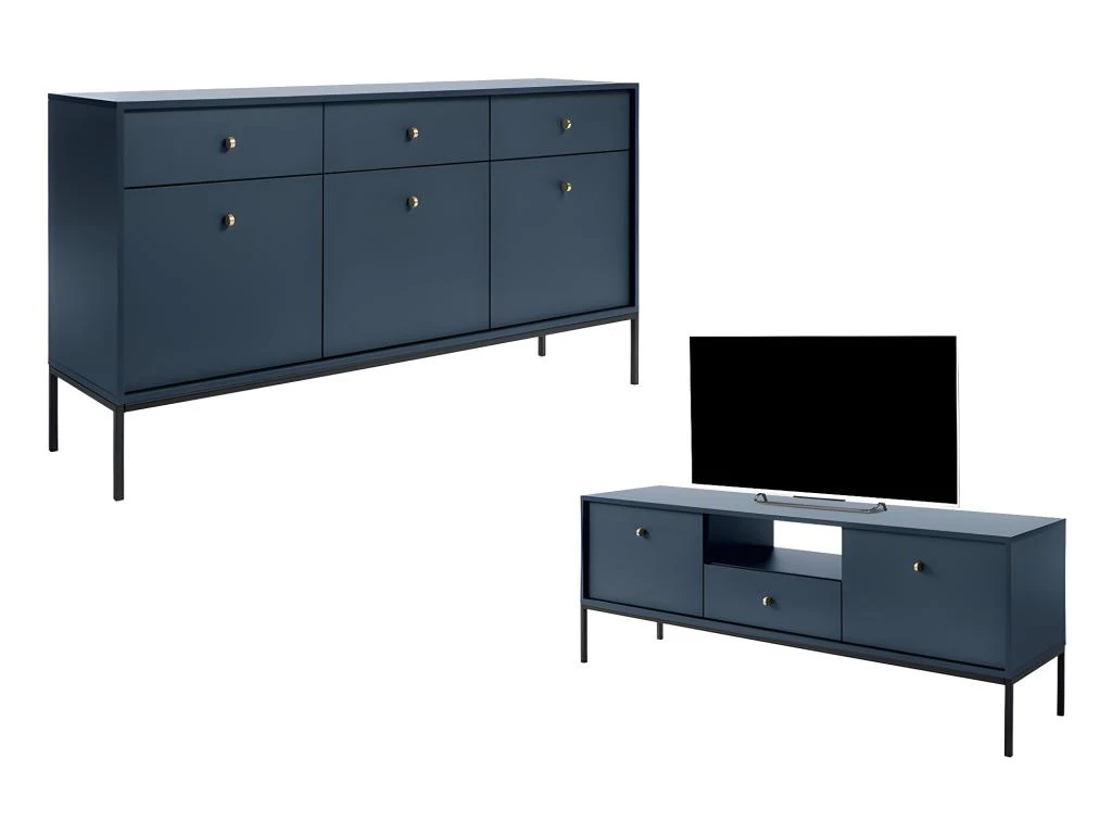 Ensemble Buffet Et Meuble TV Bleu - Séjour Contemporain BOGDAN 1 Ensemble Buffet Et Meuble TV Bleu - Séjour Contemporain BOGDAN