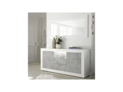 Buffet 2 Portes 2 Tiroirs Blanc/Béton Ciré Clair - LUBIO 5 Buffet 2 Portes 2 Tiroirs Blanc/Béton Ciré Clair - LUBIO -Deco.fr Soldes Boutique buffet 11132367