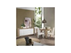 Buffet 2 Portes 3 Grands Tiroirs Blanc Laqué Brillant/Chêne Naturel - SPEZIA -Deco.fr Soldes Boutique buffet 11132735