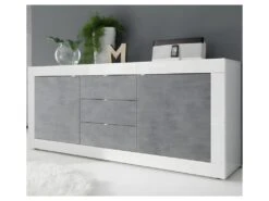 Buffet 2 Portes 3 Tiroirs Blanc/Béton Ciré Clair - MATERA