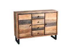 Buffet 2 Portes 4 Tiroirs Bois Massif Blanchi - ANZIA