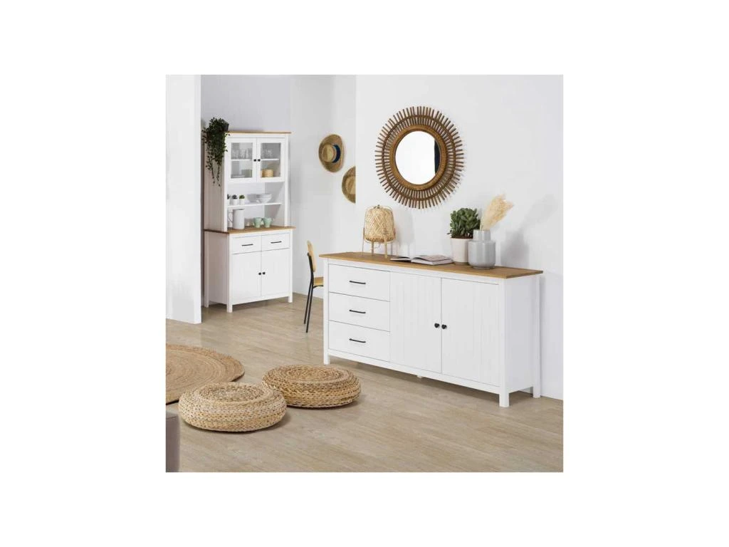 Buffet 2 Portes 3 Tiroirs Bois/Blanc - DARANMI 2 Buffet 2 Portes 3 Tiroirs Bois/Blanc - DARANMI – Image 2