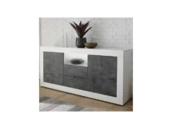 Buffet 2 Portes 2 Tiroirs Blanc/Béton Ciré Foncé - LUBIO