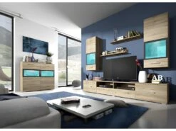 Buffet 90cm Pour Salon Avec 2 Portes Vitrées Et LED Intégrées Couleur Chêne Et Gris Anthracite Collection CONNOR. -Deco.fr Soldes Boutique buffet 11152665