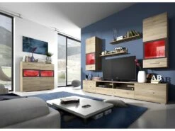 Buffet 90cm Pour Salon Avec 2 Portes Vitrées Et LED Intégrées Couleur Chêne Et Gris Anthracite Collection CONNOR. -Deco.fr Soldes Boutique buffet 11152667