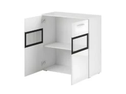 Buffet 90cm Pour Salon Avec 2 Portes Vitrées Et LED Intégrées Couleur Chêne Et Gris Anthracite Collection CONNOR. -Deco.fr Soldes Boutique buffet 11152669