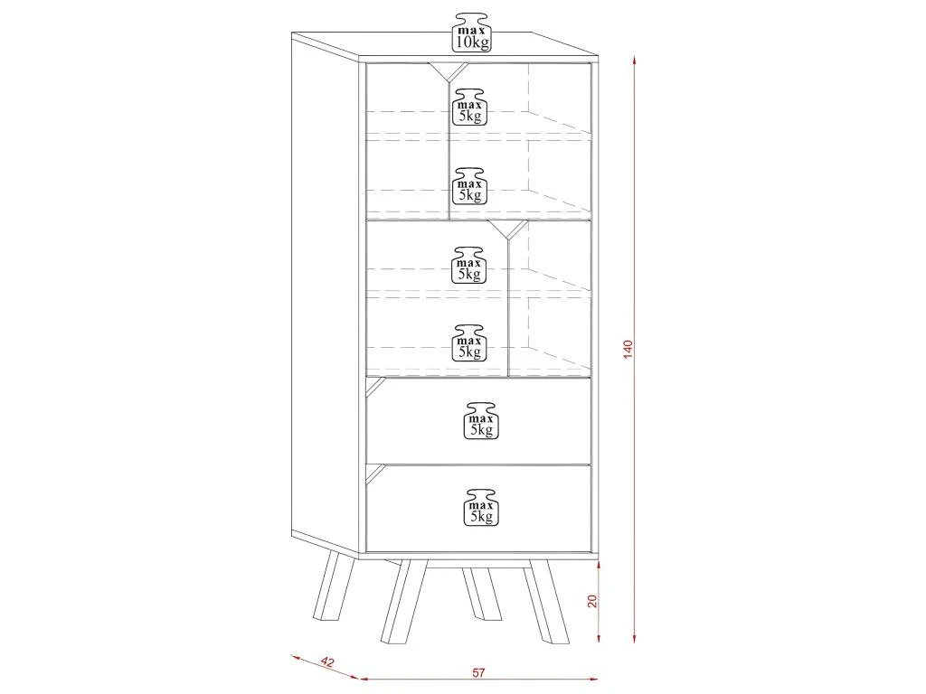 Buffet Haut 4 Portes 2 Tiroirs L57 X H140 Cm - Tokio 7 Buffet Haut 4 Portes 2 Tiroirs L57 X H140 Cm - Tokio – Image 7