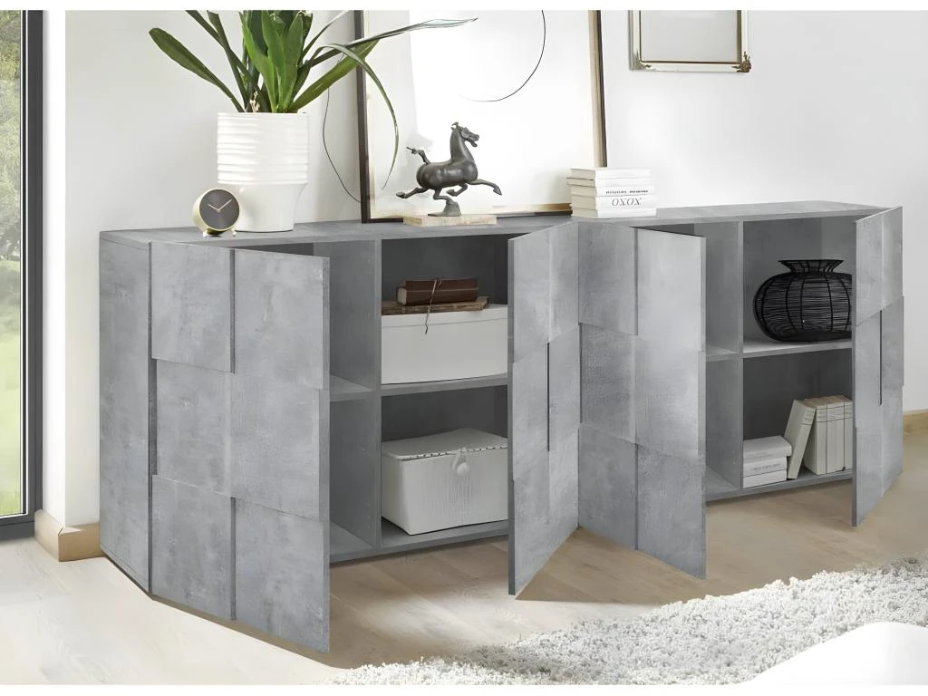 Buffet 4 Portes Béton Ciré Clair - TICATO 2 Buffet 4 Portes Béton Ciré Clair - TICATO – Image 2