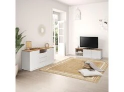 Buffet Bob 3 Tiroirs Et 2 Portes Blanc/chêne, Bois Massif 9 Buffet Bob 3 Tiroirs Et 2 Portes Blanc/chêne, Bois Massif -Deco.fr Soldes Boutique buffet 12219899