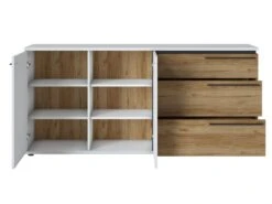 Buffet Avec 2 Portes Et 3 Tiroirs - Naturel Et Blanc - NISUKA -Deco.fr Soldes Boutique buffet 12306013