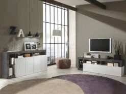 Buffet SEFRO - 4 Portes Et 4 Niches - Blanc Laqué Et Béton 20 Buffet SEFRO - 4 Portes Et 4 Niches - Blanc Laqué Et Béton -Deco.fr Soldes Boutique buffet 12495589