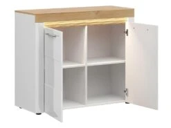 Buffet 2 Portes Avec LED Nara Blanc Et Bois -Deco.fr Soldes Boutique buffet 12511537