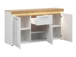 Buffet 3 Portes 1 Tiroir Avec LED Nara Blanc Et Bois -Deco.fr Soldes Boutique buffet 12511561