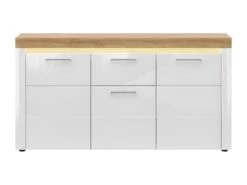 Buffet 3 Portes 1 Tiroir Avec LED Nara Blanc Et Bois -Deco.fr Soldes Boutique buffet 12511563