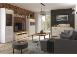 Buffet 3 Portes 1 Tiroir Avec LED Nara Blanc Et Bois -Deco.fr Soldes Boutique buffet 12511565