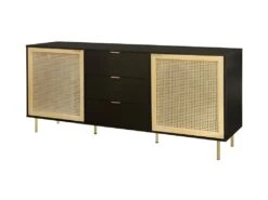 Buffet HARROD - Laque Noir Et Maillage En Rotin Naturel - 2 Portes Et 3 Tiroirs - L 180 X P 40 X H 80 Cm -Deco.fr Soldes Boutique buffet 12624457