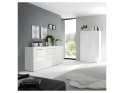 Buffet 2 Portes 3 Tiroirs Blanc Laqué Brillant - MATERA -Deco.fr Soldes Boutique buffet 12989335