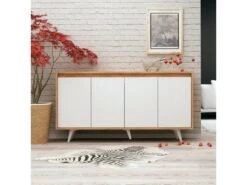 Meuble En Chêne Blanc Avec Panneaux De Particules 100% Mélaminés. 140x86x40 Cm -Deco.fr Soldes Boutique buffet 13047541