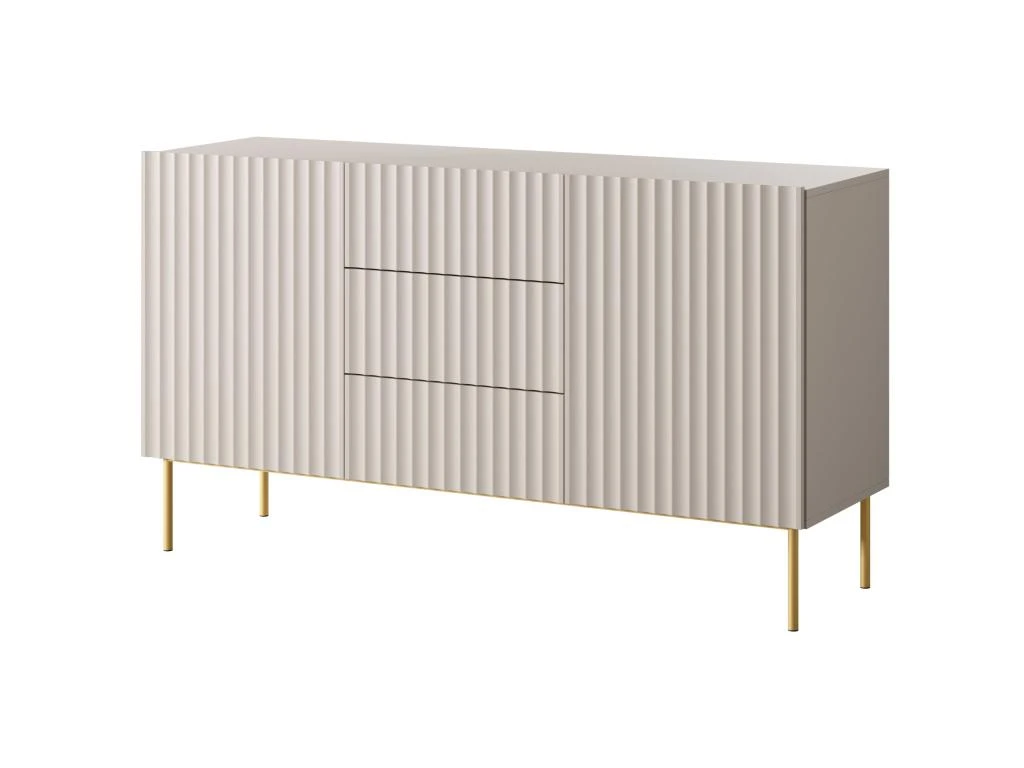Buffet Avec 2 Portes Et 3 Tiroirs En MDF Et Acier - Beige Et Doré - EVILANA 3 Buffet Avec 2 Portes Et 3 Tiroirs En MDF Et Acier - Beige Et Doré - EVILANA – Image 3