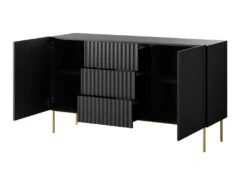 Buffet Avec 2 Portes Et 3 Tiroirs En MDF Et Acier - Noir Et Doré - EVILANA -Deco.fr Soldes Boutique buffet 14178321