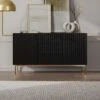 Buffet Avec 2 Portes Et 3 Tiroirs En MDF Et Acier - Noir Et Doré - EVILANA -Deco.fr Soldes Boutique buffet 14178323