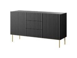 Buffet Avec 2 Portes Et 3 Tiroirs En MDF Et Acier - Noir Et Doré - EVILANA -Deco.fr Soldes Boutique buffet 14178327