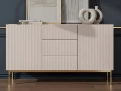 Buffet Avec 2 Portes Et 3 Tiroirs En MDF Et Acier - Noir Et Doré - EVILANA -Deco.fr Soldes Boutique buffet 14178389 1