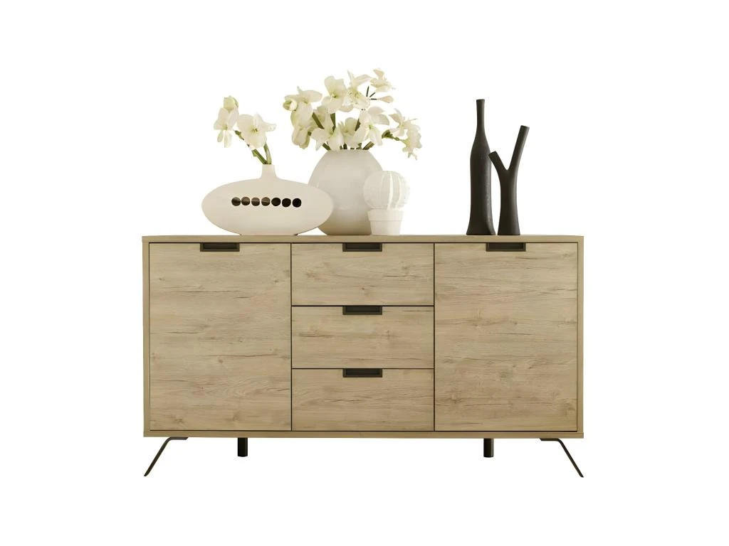 Buffet 2 Portes 3 Tiroirs Chêne Clair - PALERME 3 Buffet 2 Portes 3 Tiroirs Chêne Clair - PALERME – Image 3