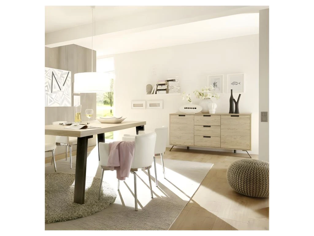 Buffet 2 Portes 3 Tiroirs Chêne Clair - PALERME 4 Buffet 2 Portes 3 Tiroirs Chêne Clair - PALERME – Image 4