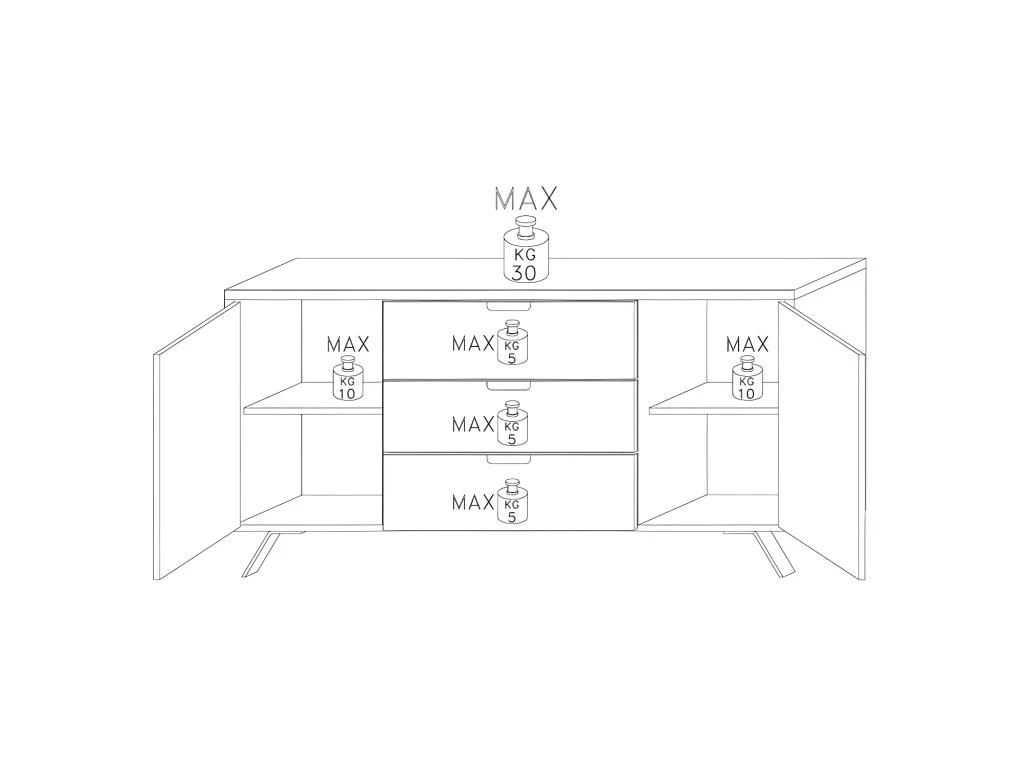 Buffet 2 Portes 3 Tiroirs Chêne Clair - PALERME 5 Buffet 2 Portes 3 Tiroirs Chêne Clair - PALERME – Image 5