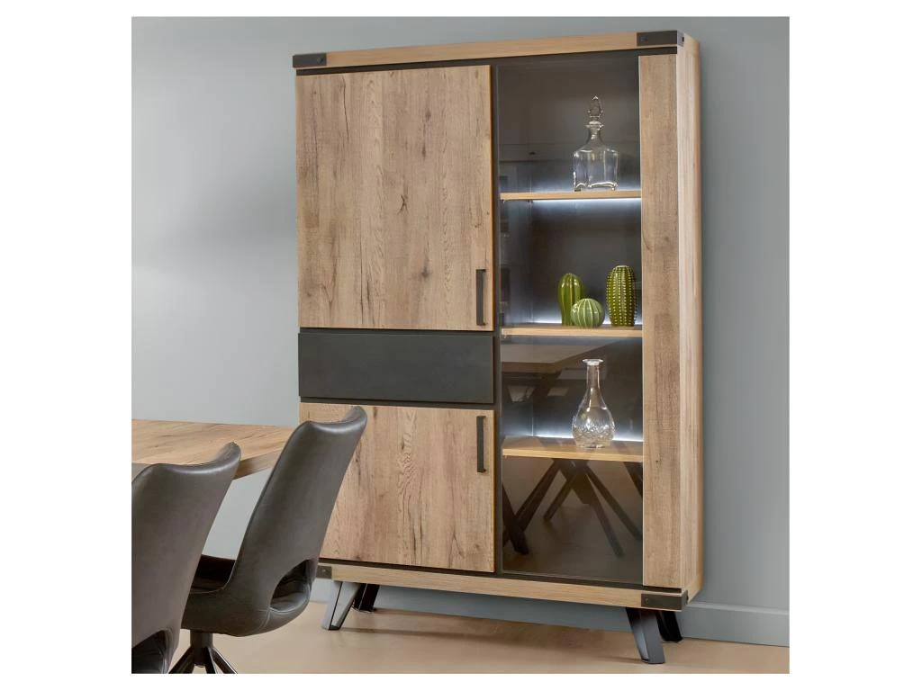 Argentier 3 Portes Chêne Miel/Métal - ANGELE 2 Argentier 3 Portes Chêne Miel/Métal - ANGELE – Image 2