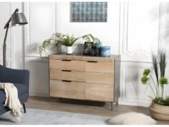 CLEMENCE - Buffet 3 Tiroirs 1 Porte Bois Teck Et Pieds Métal