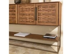 ALIDA - Buffet En Bois De Teck Recyclé 4 Portes En Tissage De Bambou -Deco.fr Soldes Boutique buffet 14652155