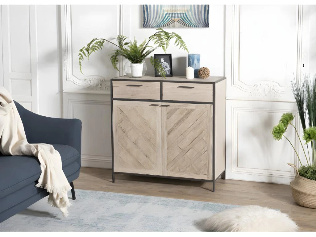 CLEMENCE - Buffet 2 Portes 2 Tiroirs Bois Sapin Et Métal 1 CLEMENCE - Buffet 2 Portes 2 Tiroirs Bois Sapin Et Métal