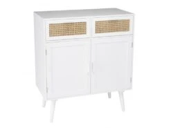 SANDRO - Buffet Blanc 2 Portes 2 Tiroirs Cannage Naturel -Deco.fr Soldes Boutique buffet 14657271
