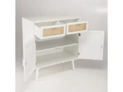 SANDRO - Buffet Blanc 2 Portes 2 Tiroirs Cannage Naturel -Deco.fr Soldes Boutique buffet 14657275