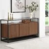 Buffet Avec 3 Portes En MDF, Verre Trempé Et Métal - Naturel Foncé - CAMATA -Deco.fr Soldes Boutique buffet 14816851